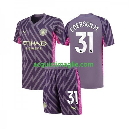 Divisa di Calcio Manchester City Ederson Moraes 31 Portiere Bambino Trasferta 2023/2024